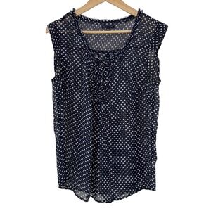 Gap Womens Sleeveless‎ Ruffle Heart Print Blouse Size M Navy Blue Office